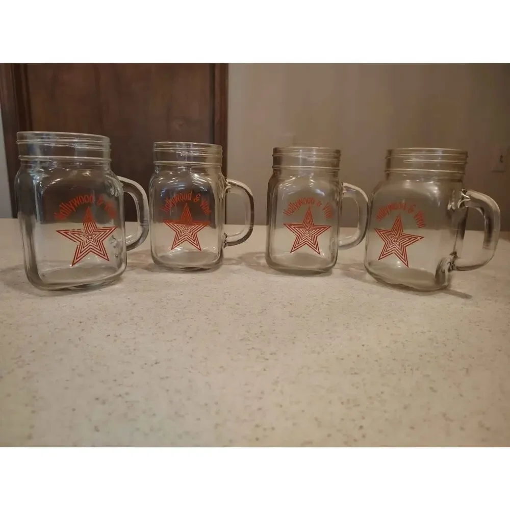 Vintage Hollywood & Vine Silverwood MI Souvenir Glasses - 4 Mid-Century Barware